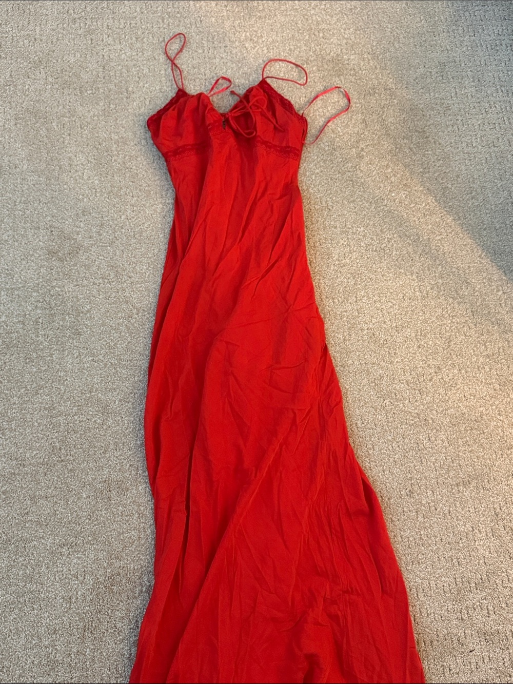 Princess Polly Bright Red Satin Slip Maxi Dress with Spaghetti Straps